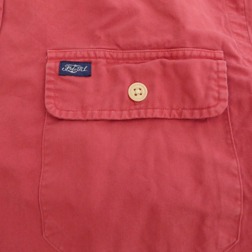 Polo Ralph Lauren Mens Button Up Shirt Salmon Red Workwear Utility Pocket Medium - Picture 3 of 9